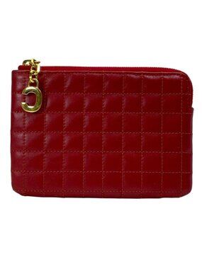 Celine Coin Purse C Charm Fragment Case Quilted Leather Red